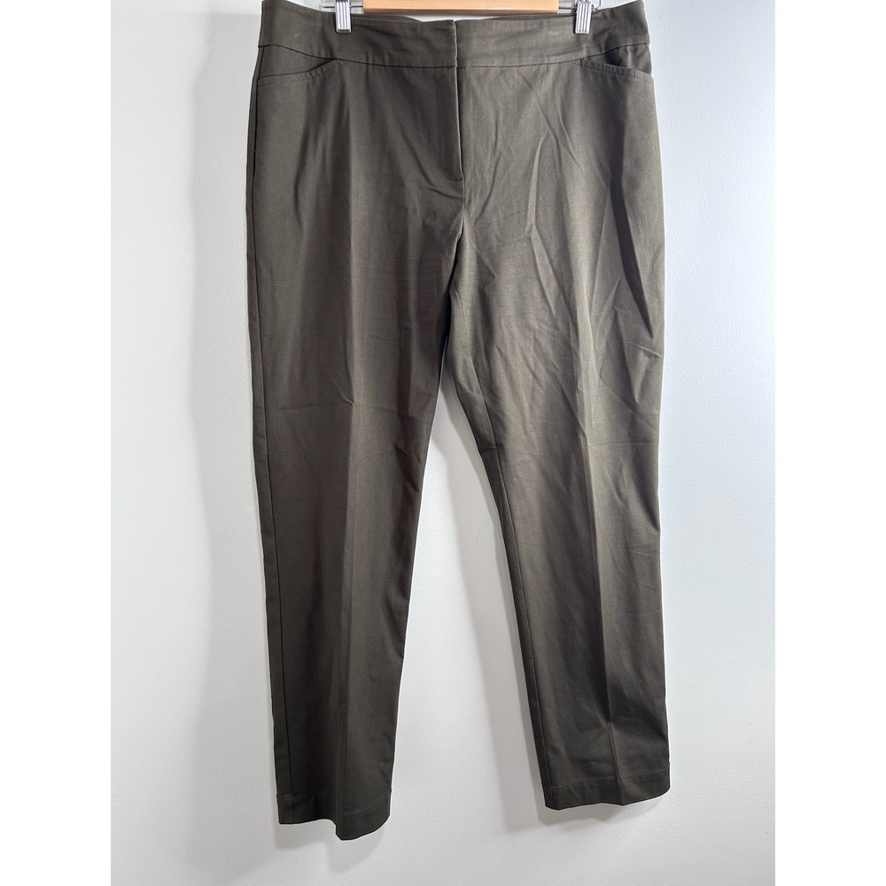 Eileen Fisher Womens Olive Brown Organic Cotton Stretch Straight Leg Pants Sz L